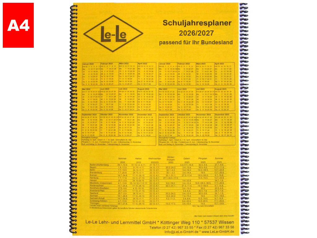 Le-Le Schuljahresplaner DIN A4 2026/27 Berlin/Brandenburg