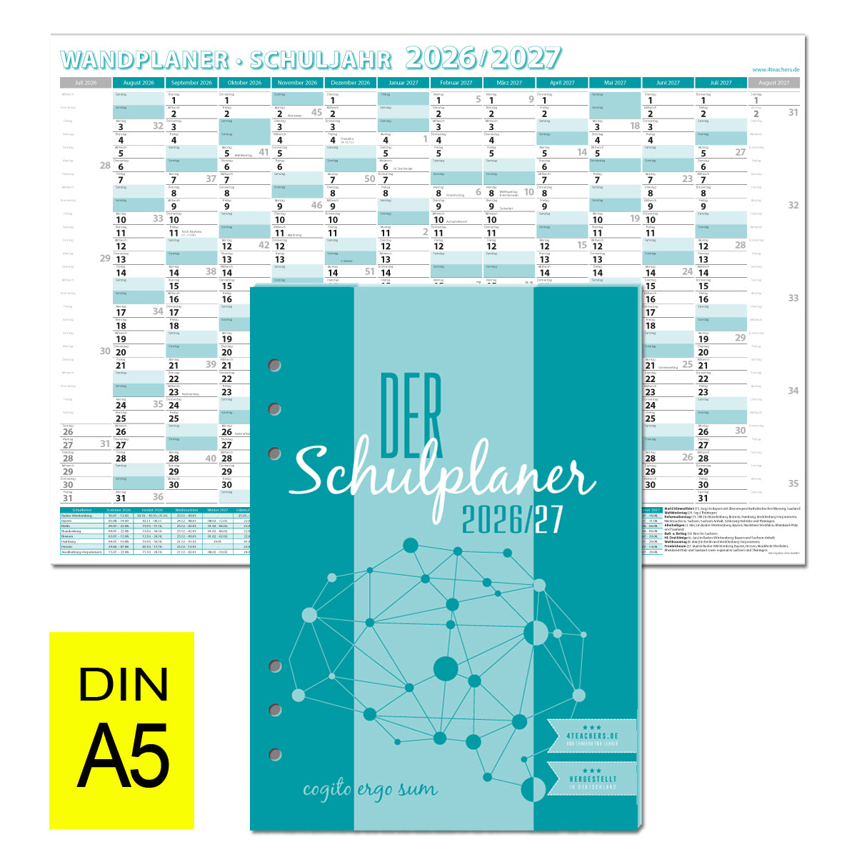 Schulplaner Dauerbezug A5 - Loseblatt 6-fach gelocht