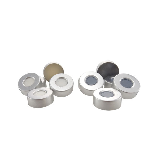 Bördelkappe aus Aluminium Ø20 mm mit Septum aus weißem Silikon/farblosem PTFE, 100 St.