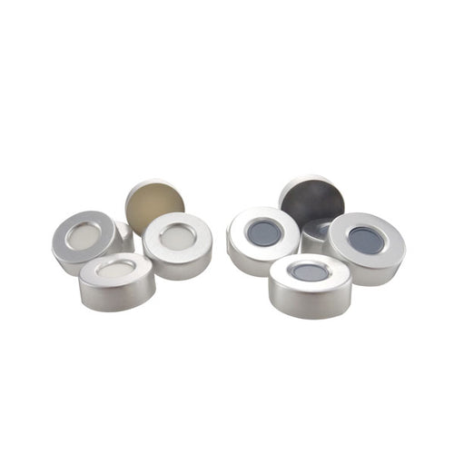 Bördelkappe aus Aluminium Ø20 mm mit Septum aus weißem Silikon/farblosem PTFE, 100 St.