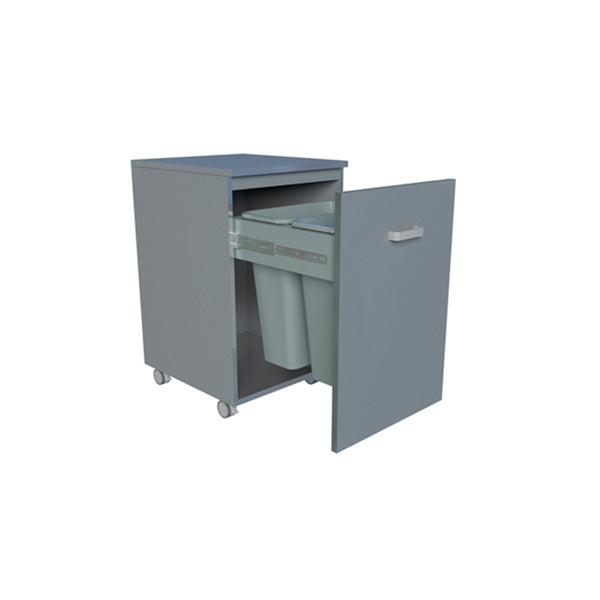 Schrank mit Abfallbehältern, grau, mit zwei 30 L Eimern, 450 x 520 x 635 mm