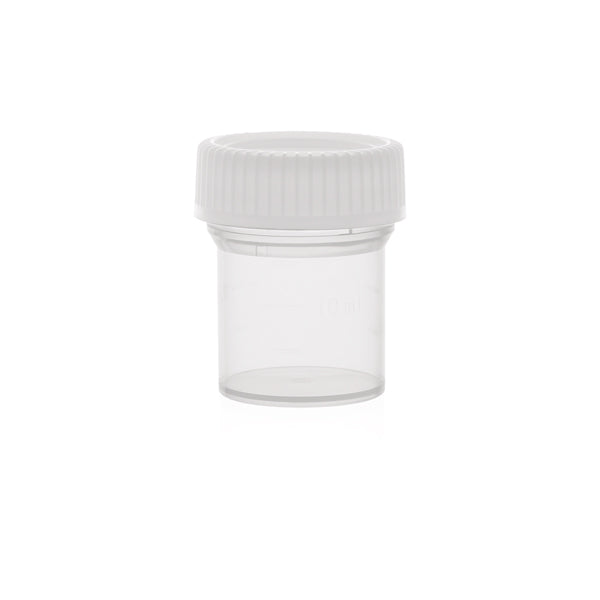 Probenbecher, mit Schraubverschluss, Verschluss weiß, 30 ml, Ø38 x 45 mm, PP, 1000 St.