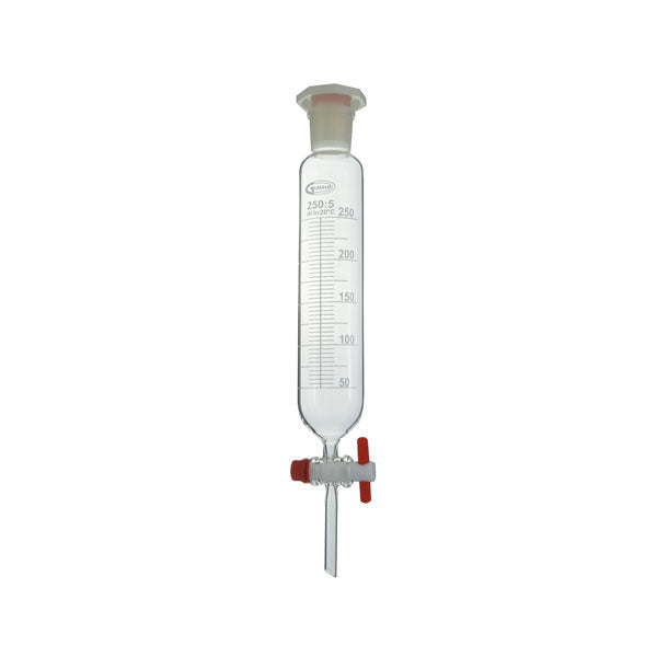 Tropftrichter, mit PTFE-Küken und Plastikstopfen, zylindrisch, 100 ml