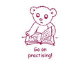 Englischer Lehrerstempel "Go on practising!" (Motiv: Teddybär)