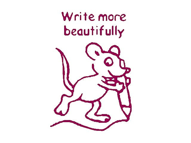 Englischer Lehrerstempel "Write more beautifully" (Motiv: Maus)