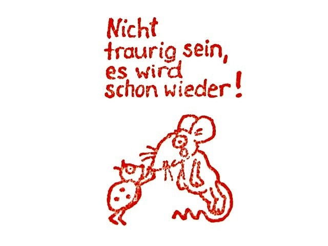 Lehrerstempel "Nicht traurig sein, es wird schon wieder!" (Motiv: Maus und Marienkäfer)