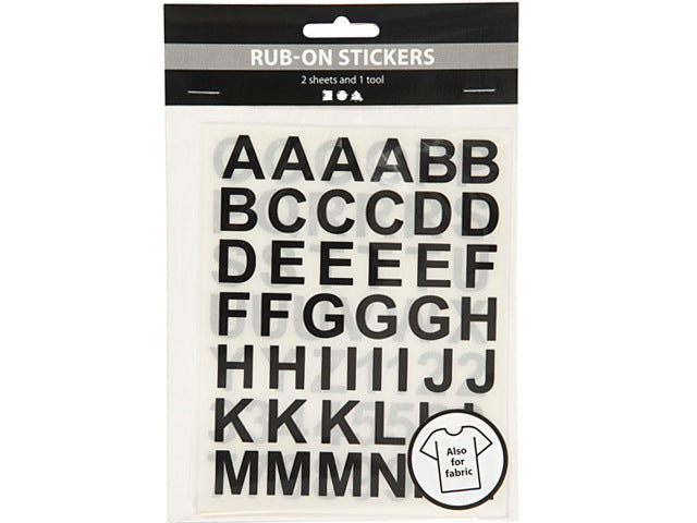 Rub-on Sticker Buchstaben & Zahlen schwarz