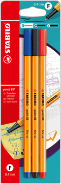 STABILO Fineliner point 88 (3er-Set) 1 x schwarz, 1 x blau, 1 x rot